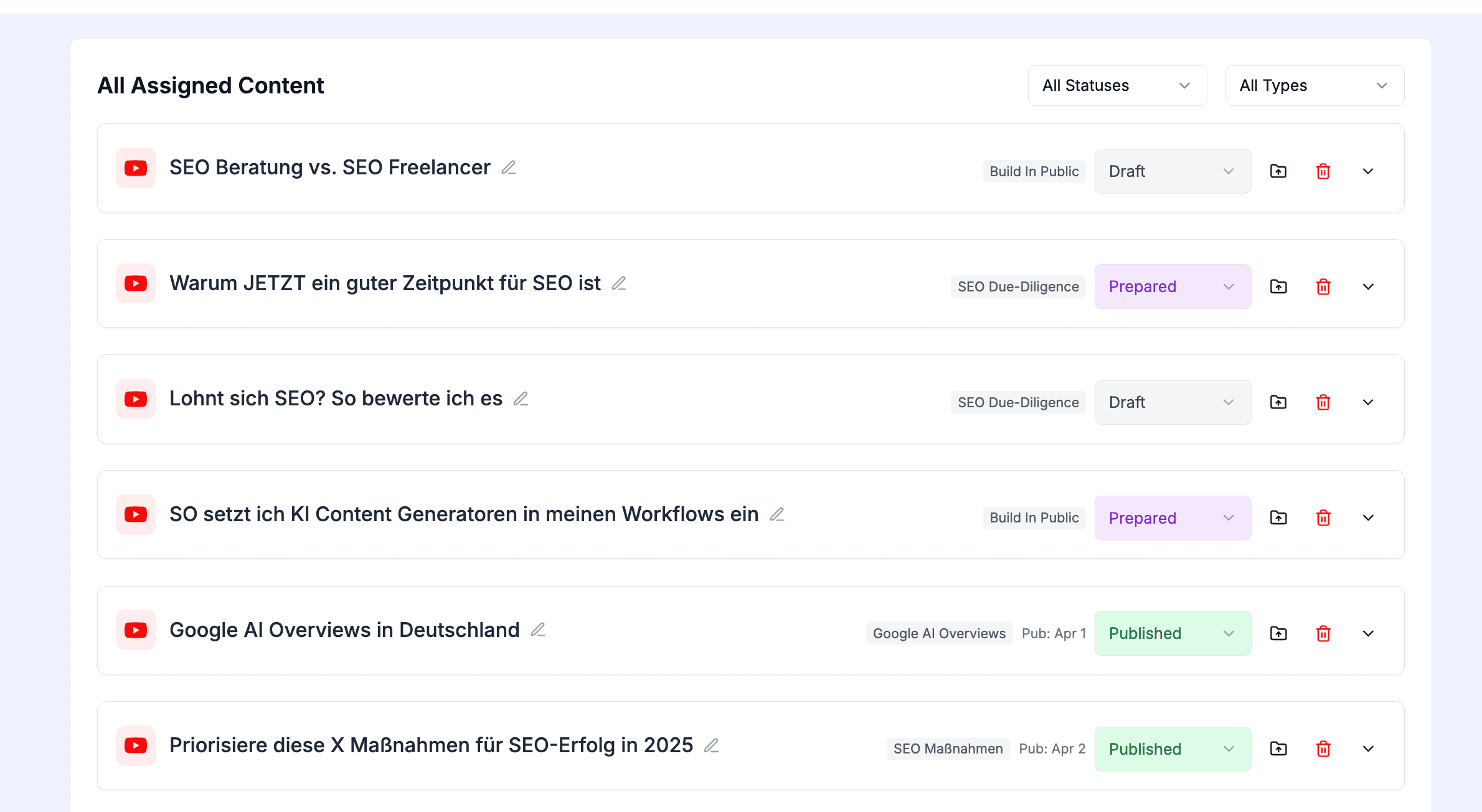 Screenshot Content Planung Tool